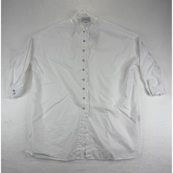 Liberte Essentiel Tops - Liberte Essentiel White Ruffle Pearl Button‎ Oversized Tunic Shirt XL Longline